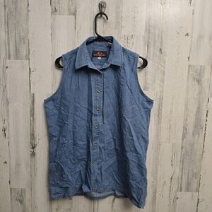 Jason Alexander Blue Denim Sleeveless Shirt Womens Size Large